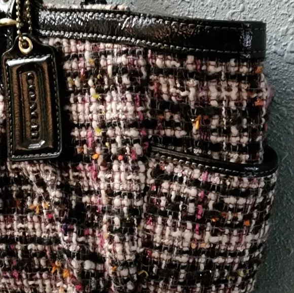 Coach Plaid Wool with Black Patent Leather Trim - Picture 2 of 14